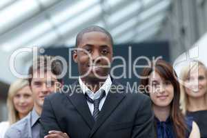 Afro-American businessman leading his team