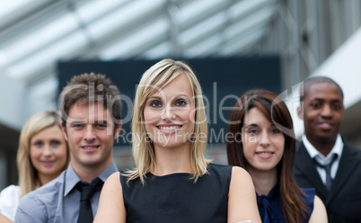 Beautiful businesswoman leading her team