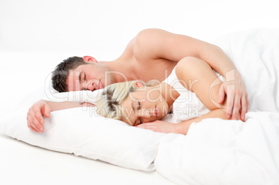 Boy sleeping with his grilfriend in bed