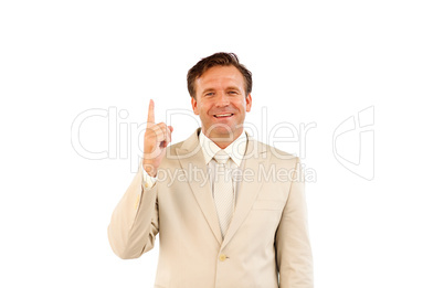 Mature business person showing finger upwards