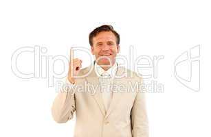 Mature business person showing finger upwards