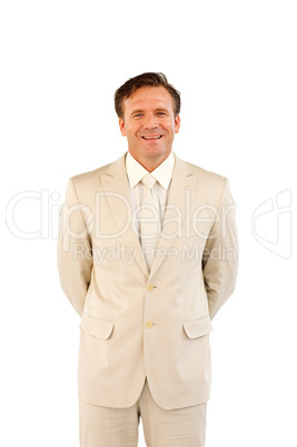 Smiling mature businessman standing full length
