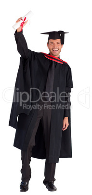 Smiling boy showing his diploma to the camera