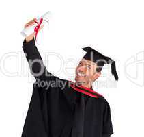 Closeup of a boy celebrating his graduation