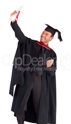 Happy boy celebrating with success his graduation