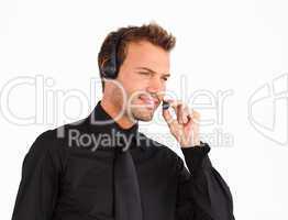 Businessman speaking on a headset