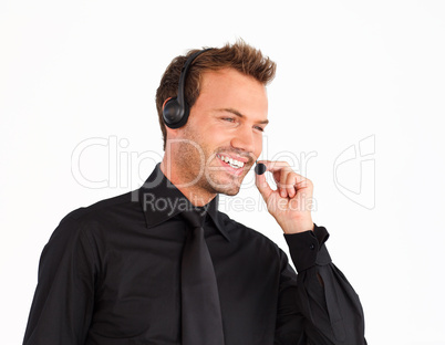 Smiling customer service representative man