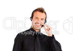 Smiling customer service representative man