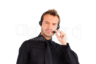 Serious customer service representative man