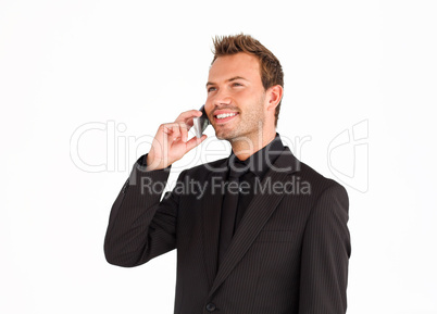 Attractive businessman on phone