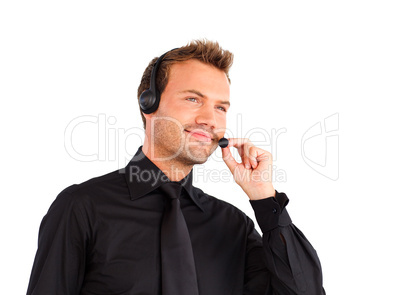 Businessman working with a headset on