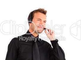 Businessman working with a headset on