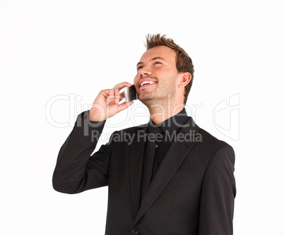 Smiling businessman speaking on a mobile