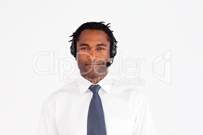 Afro-american businessman with headset