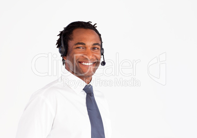 Handsome afro-american with headset