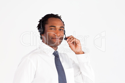 Isolated afro-american businessman with headset