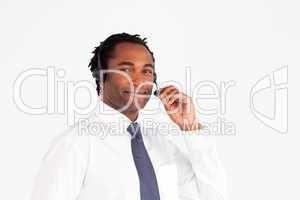 Isolated afro-american businessman with headset