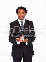 Afro-american  businessman presenting a house