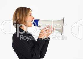Profile of a businesswoman with a megaphone