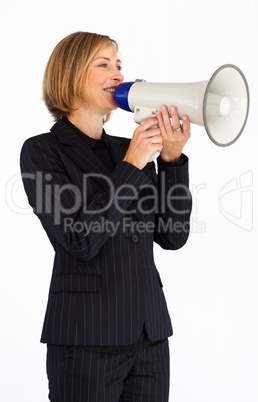 Businesswoman shouting through a megaphone