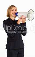 Mature businesswoman with a megaphone