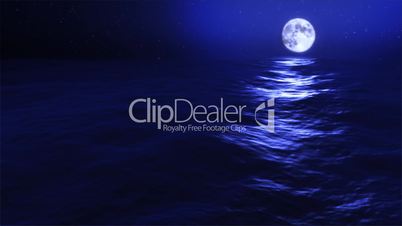 (1031) Looping Full Evening Moon with Ocean Waves Swell HD Video Animation