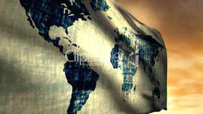 (1051) World Geography Map Flag blowing in sunset sky HD Video Animation