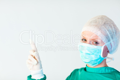 female surgeon looking upwards