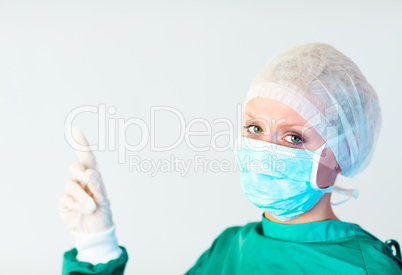 female surgeon looking upwards