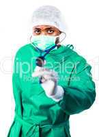 Surgeon holding a stethoscope