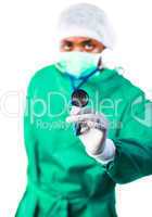 Surgeon holding a stethoscope