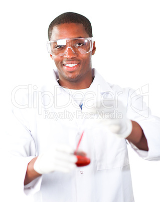 Man holding chemicals in his hands