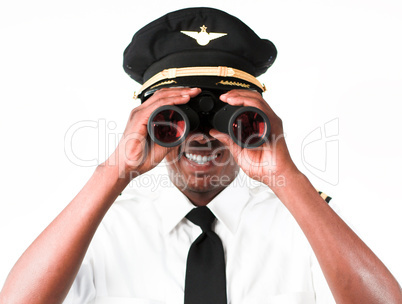 Pilot looking through Binoculars