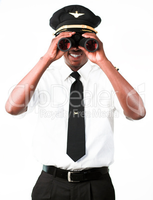 Pilot looking through Binoculars