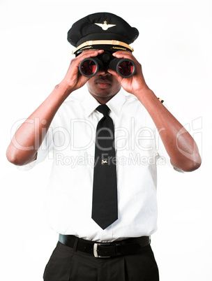 Pilot looking through Binoculars