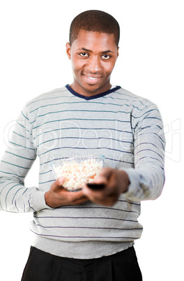Man holding popcorn