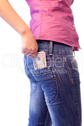 Woman with Dollars in her pocket