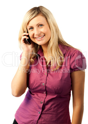 Happy Woman talking on a mobile Phone