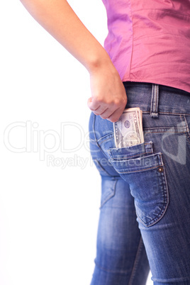 Woman with Dollars in her pocket