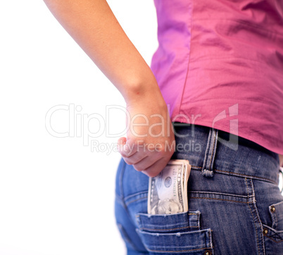 Woman with Dollars in her pocket