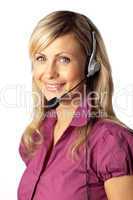 Young business woman talking on a headset