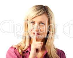 Woman with finger to lip