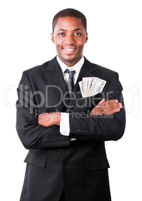 Handsome businessman with dollars in a pocket