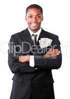 Handsome businessman with dollars in a pocket