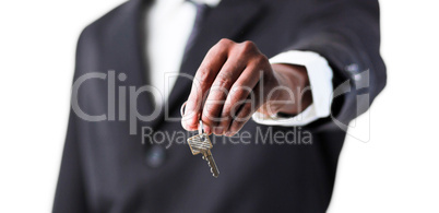 Close-up of a businessman holding a key
