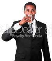Friendly businessman drinking a glass of champagne