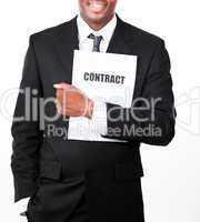 Close-up of a businessman holding a contract