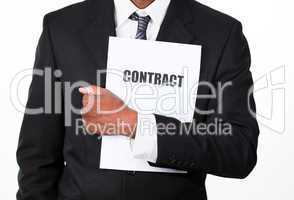Close-up of a businessman holding a contract