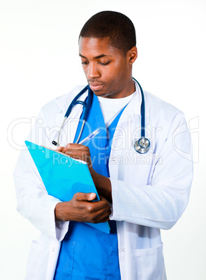 Handsome doctor with a clipboard