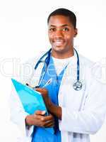 Friendly doctor holding a clipboard